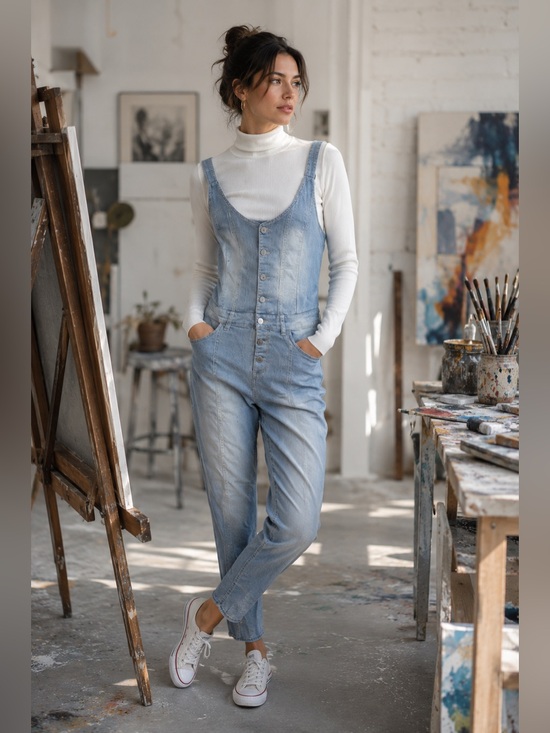Ci Sono Denim - CI SONO Light Blue Wash Straight Leg Overalls